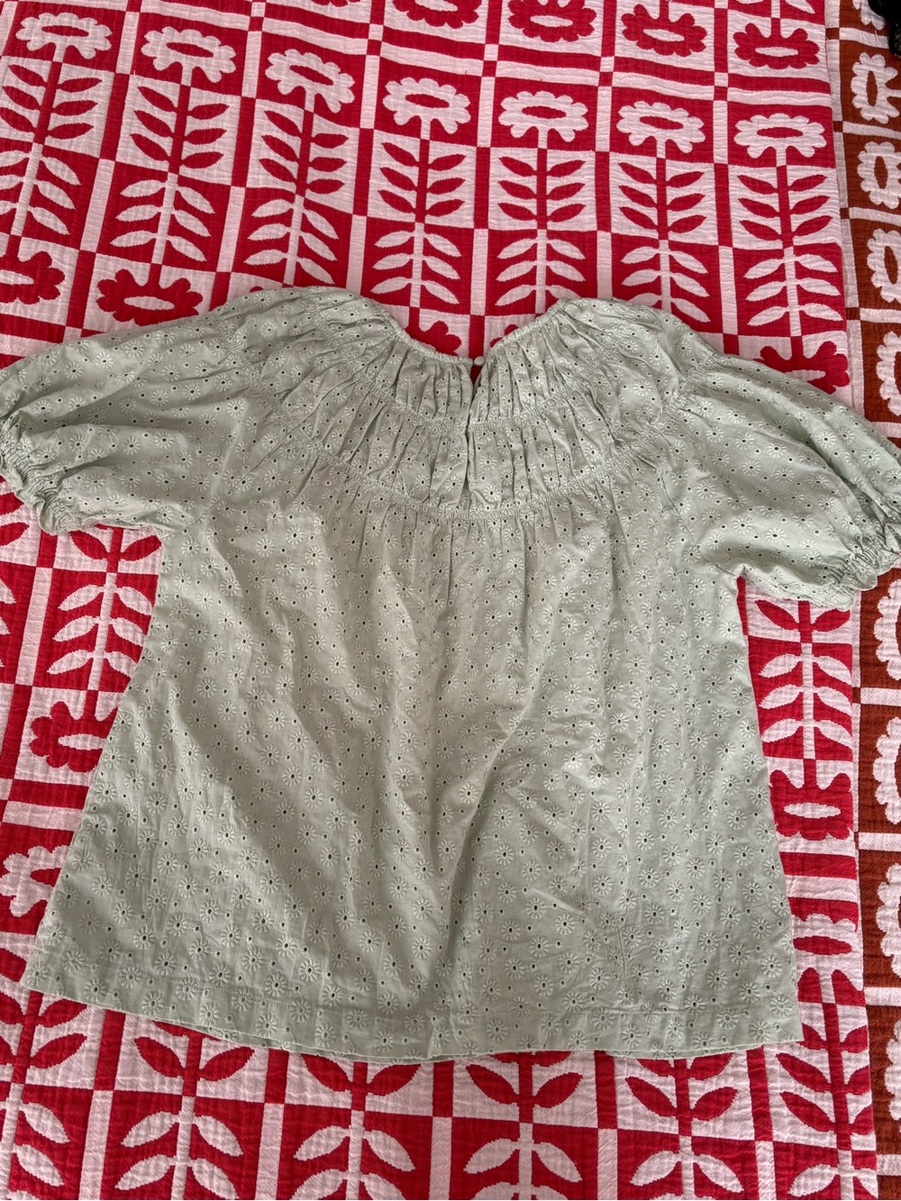 Madewell light green eyelet peasant blouse